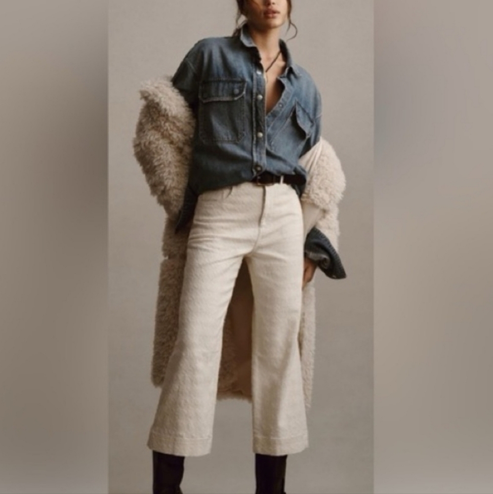Pilcro The Skipper Textured Wide Leg High Waisted Trousers NWT Size 25
